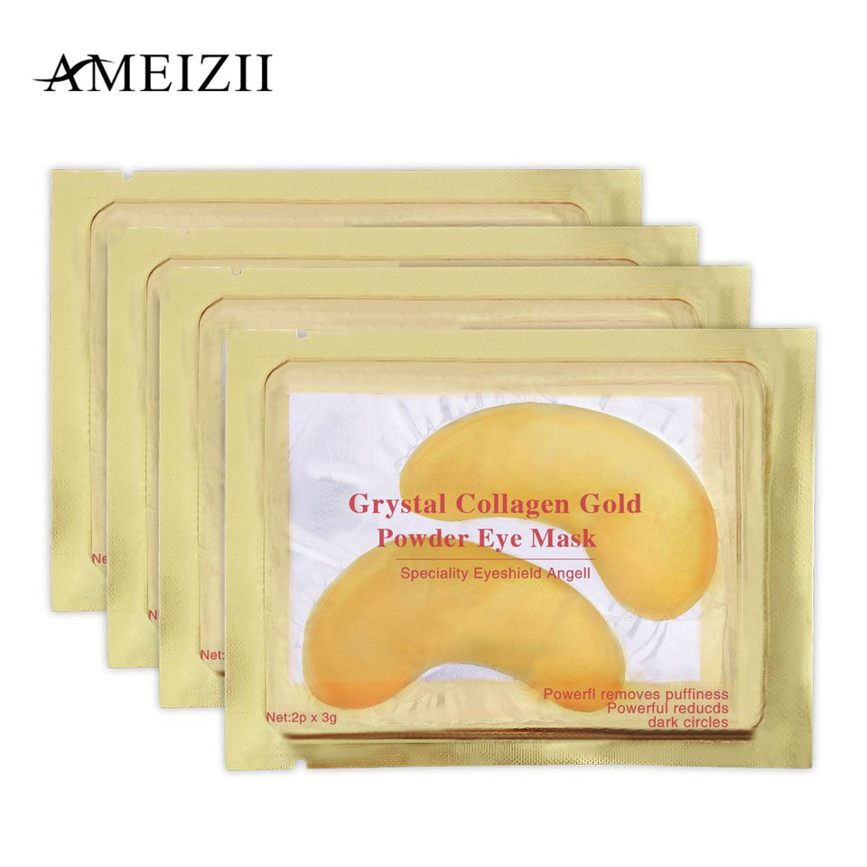 AMEIZII 2Pcs=1Pair 24K Gold Crystal Collagen Eye Mask Eye Patches For Eye Care Dark Circles Remove Anti-Aging Wrinkle Skin Care